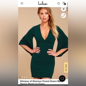 Glimpse of Glamour Forest Green Bell Sleeve Bodycon Dress size M